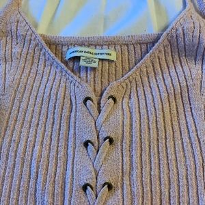 Lace up front knit tank top